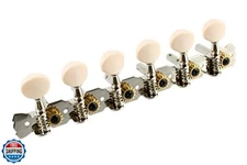 Tuning Keys 6-inline Open Gear w/White Buttons Nickel Allparts TK-7897-001