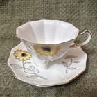 Vintage Ucagco Porcelain White & Yellow Floral Painted Tea Cup & Saucer Set, 2pc — photo 2