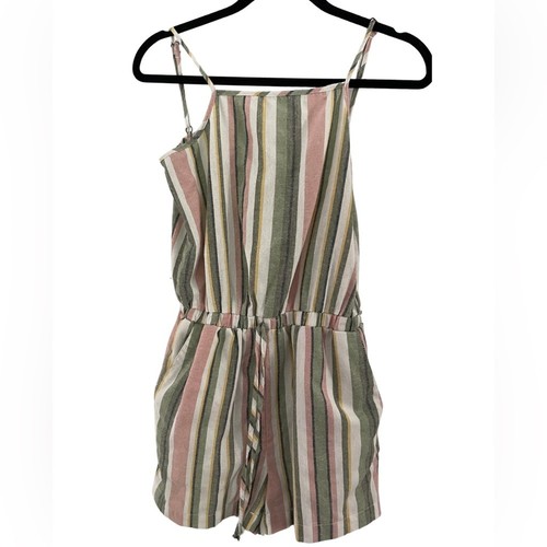 Ci Sono Striped Romper One Piece Pink Green White Elastic Waist Pockets RP260 S