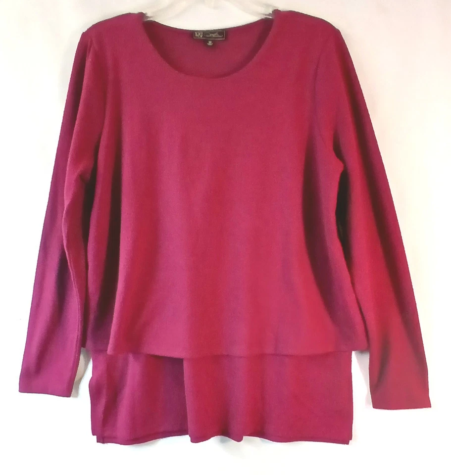 Size Medium DG2 Diane Gilman L/S Soft Fleece Easy Top Wine Women's Layered Look — 第 2/4 张图片