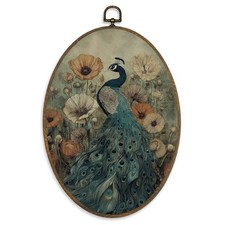 Vintage Floral Peacock Wall Art Decor, Enchanted Bird Oval Wall Hanging Decor...