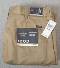 IZOD American Chino Men's Pants 32x29 Slim Fit Metrix Fit Smooth Touch Tan NEW