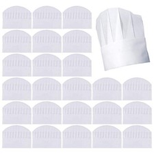 Chef Hats 50 Pack Disposable 8 Inch Paper Chef Hats, White Chef Toques Caps