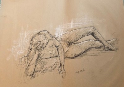 Lot 15 Vintage 1970s Male & Female Nude Sketches Art Drawings 23.5x18''