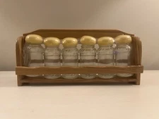 Wooden Spice Rack with 6 Glass Bottles