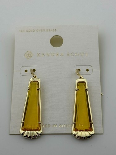 Kendra Scott Serena Drop Gold Tone Dangle Earrings Yellow Opalite