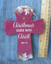CROSS CHRISTMAS BEGINS WITH CHRIST Vintage Christmas Tree Ornament ORN69