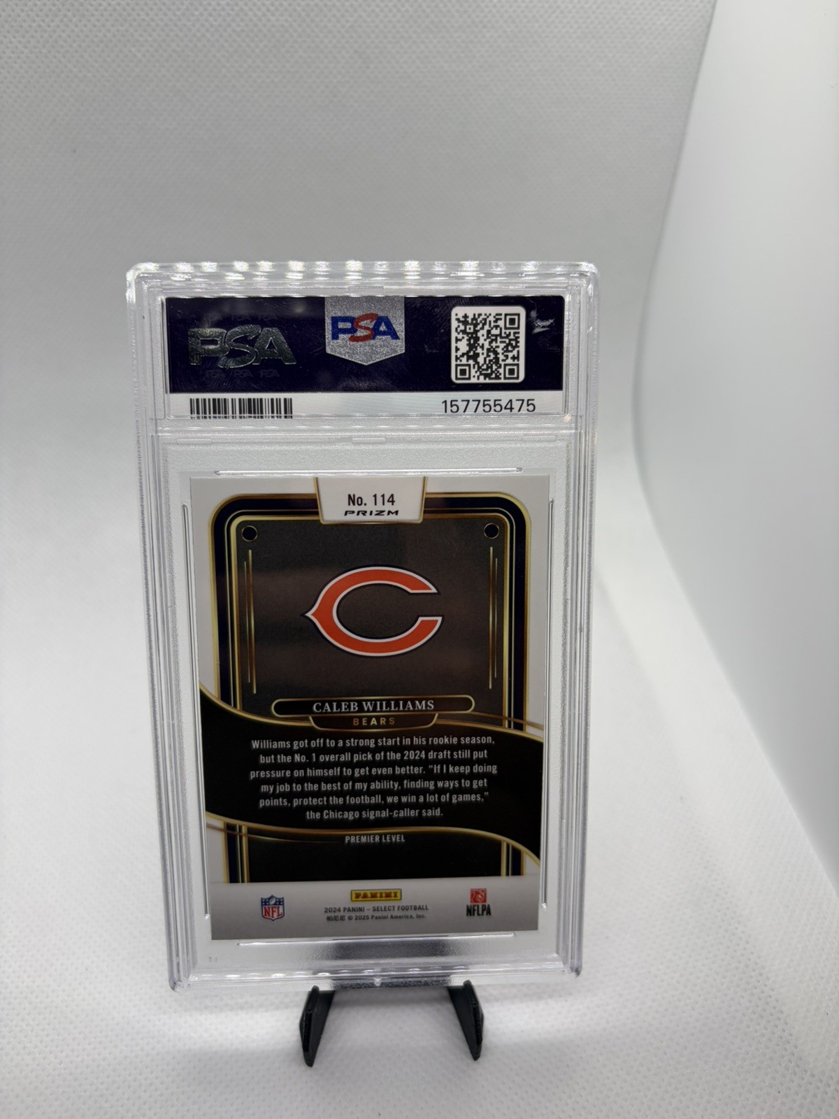 2024 Panini Select - Premier Level Caleb Williams Black &  Orange Shock PSA 9 view 2