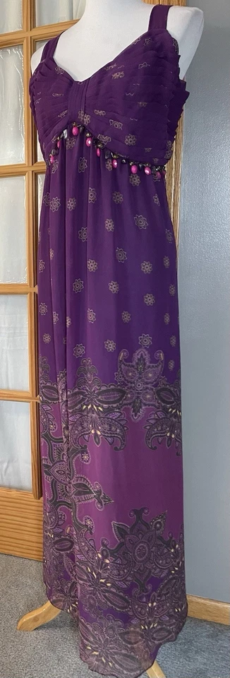 Vestido Avenue Paisley floral chiffon 22 roxo frisado plissado boho romântico - Imagem 2 de 4