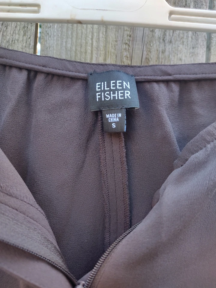 Pantalones de pierna ancha de seda marrón Eileen Fisher talla S Foto 3 de 4