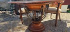Solid Wood Round Pedestal Dining Table Set 5-Piece w/ 4 Chairs Brown Beige — photo 2