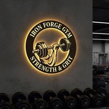 Custom Fitness Metal Sign, Weightlifting Wall Decor, Gym Name LED
