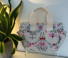 Cath Kidston London Mini Trip Royal Bouquet Crown Cream Hand Bag VGC 