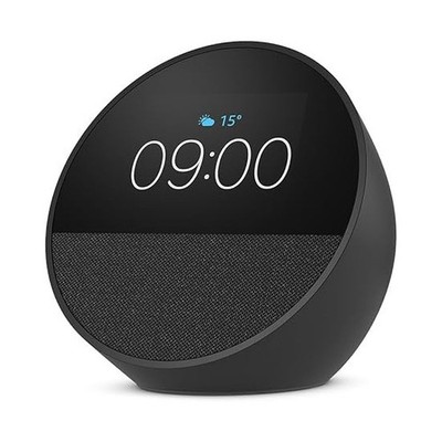 Amazon Echo Spot (2024), schwarz Smart Clock, Erinnerungen, Wetter, Timer und me