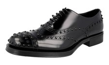 PRADA RUNWAY Leather Oxford Dress Shoes Studs Rivets Black NEW -  US 10 EU 43