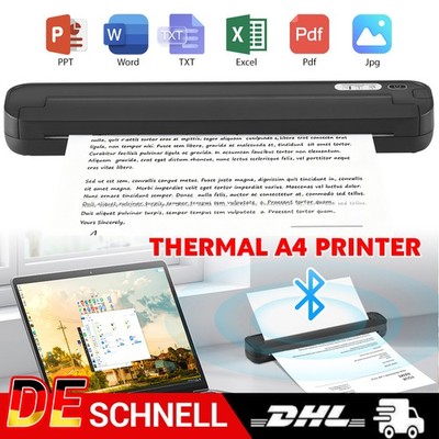 Tragbarer Thermodrucker A4 Wireless Bluetooth für Reisen Mobiler Drucker Printer