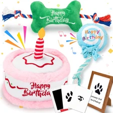 Dog Birthday Gifts Set, Squeaky Dog Toys and Memorial Paw Print Kit for Small...
