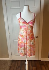 Josie Natori For Target Orange Floral Retro Chemise Night Gown Size Small