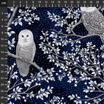 Fat Quarter Hoffman Midnight Barsch Eule Hoot Baum Blätter Beeren Metallic Stoff