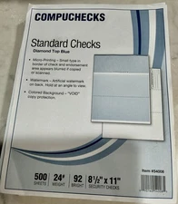 500 Blank Check Stock Paper - Check on Top -  Blue Marble   FREE SHIPPING
