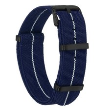 Elastic Nylon Watch Band 20mm Waterproof One Piece Watch Strap, Dark Blue/White