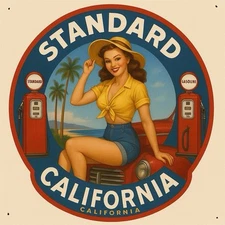 Hi Gloss Standard  Gasoline  Pinup Girl Vintage  Style Metal Sign