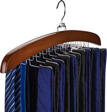 Tie Rack Tie Hanger 24 Hooks Wooden Tank Top Hanger Belt Organizer for Closet
