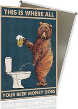 Funny Tin Metal Sign Bear Drinking Beer and Peeing Wall Art Decor 8x12