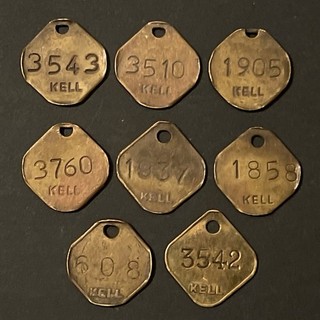 Collection Lot 8 Miner's Brass Pit Check Tally Tokens Kell Kellingley Colliery