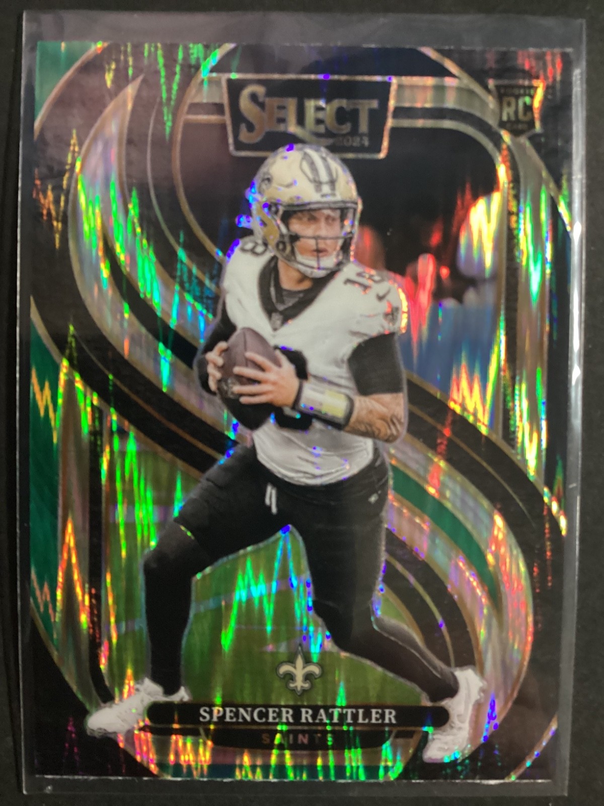 2024 Panini Select Spencer Rattler #130 Green & Yellow Shock Prizm Rookie (RC)