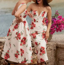Sachin Babi Nora Rose Notch Neck Rose Floral Strapless Dress, Size 8