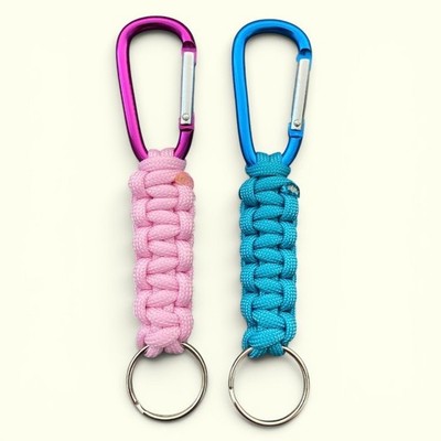 PARACORD 550 Schlüsselanhänger mit KARABINER 2er SET Blau Rosa HANDGEFERTIGT