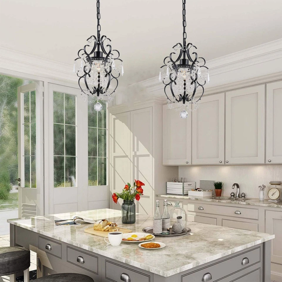 Mini Araña Cristal Negro 1 Luz Elegante Araña Cristal I... Foto 4 de 4