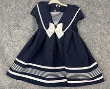 Girls Bonnie Baby Dress Sailor Navy Blue White Stripe Bow Nautical 18m 18 Months