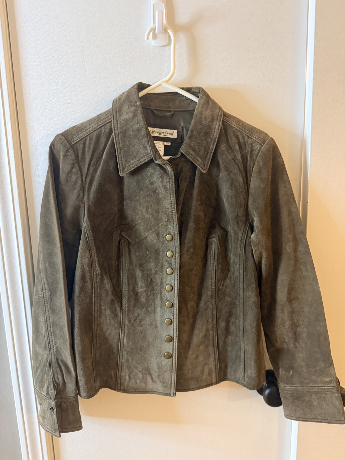 Coldwater Creek Suede Leather Jacket Womens Medium Brown Snap Front Western