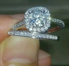 14k White Gold Over 2 CT Round Lab Created Diamond Engagement Wedding Ring Set