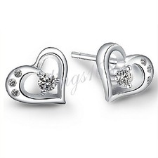 925 Sterling Silver Tarnish-Resist 14x8mm Open Heart Crystal Stud Earrings E1025