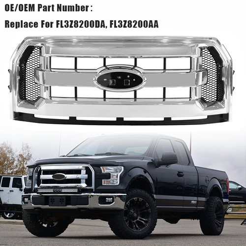 For 2015 2016 2017 Ford F150 F-150 Chrome Front Bumper Upper Grille XLT Style