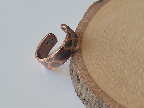 Hammered Solid Copper Magnetic Bracelet Ring Set Arthritis Therapy Cuff & Ring - Picture 7 of 10