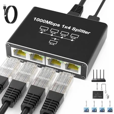 RJ45 Gigabit Ethernet Splitter 1000Mbps LAN Network Internet 1 to  4 Out Adapter