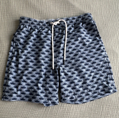 Ben Sherman Men's Blue/White Wave Pattern Swim Trunks Medium
