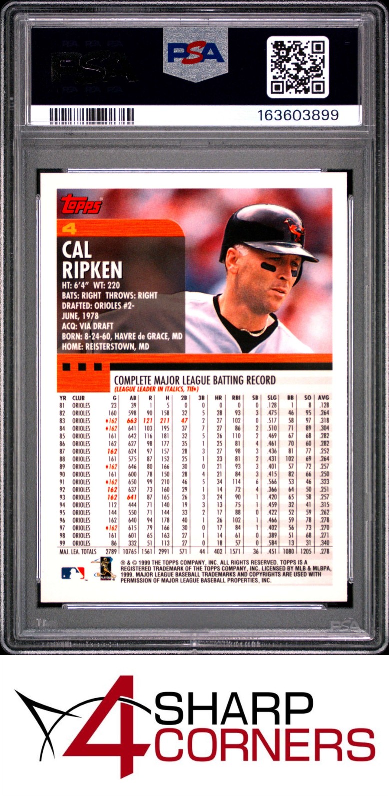 2000 TOPPS #4 CAL RIPKEN JR. ORIOLES HOF PSA 10 view 2