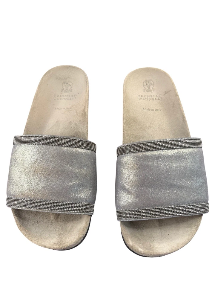 Slides de camurça Brunello Cucinelli Monili cinza tamanho 36.5 feminino EUA tamanho 6.5 $995 - Imagem 3 de 4