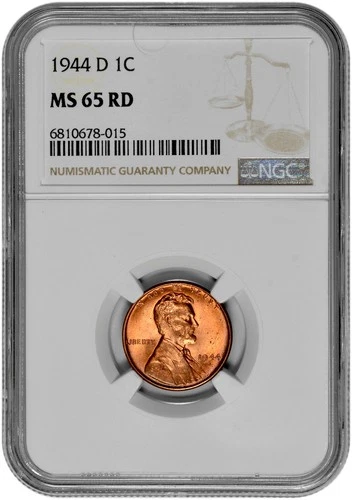 1944 D 1C Lincoln Wheat Cent NGC Graded MS 65 RD in New Holder
