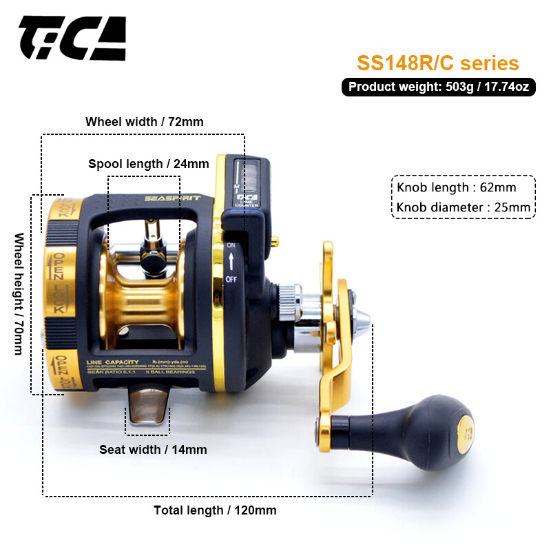 TICA SS Line Counter Baitcast Fishing Right Hand 5.1:1/4.2:1