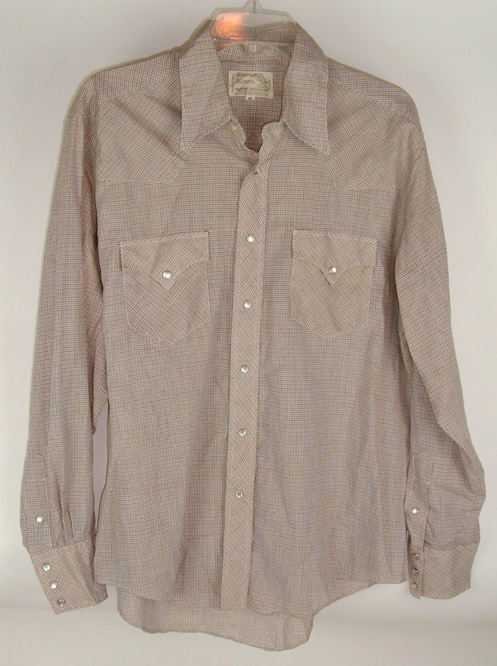 Camisa De Colección Bronco Westerns Botón A Cuadros Frente a Presión Talla 17 Rockabilly Vaquero Foto 3 de 4