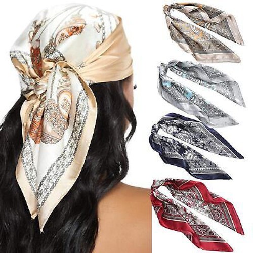 4PCS 23” Satin Bandanas for Women Head Scarf Like Silk Scarf Neck Hair Scarf
