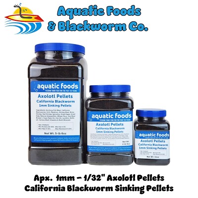 Axolotl Blackworm Pellets, California Blackworm 1mm Sinking Pellets. Jar