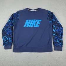 Nike Blue Camouflage Casual Crew Neck Pullover Sweater Sweatshirt Mens Size XL