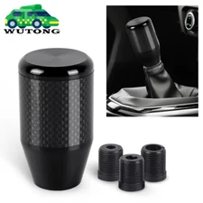 Universal Aluminum Black Carbon Fiber Trim Manual Gear Shift Knob Shifter Lever